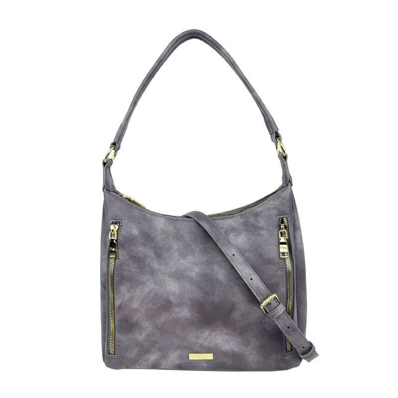 Faux Leather Twin Zip Shoulder Bag Grey