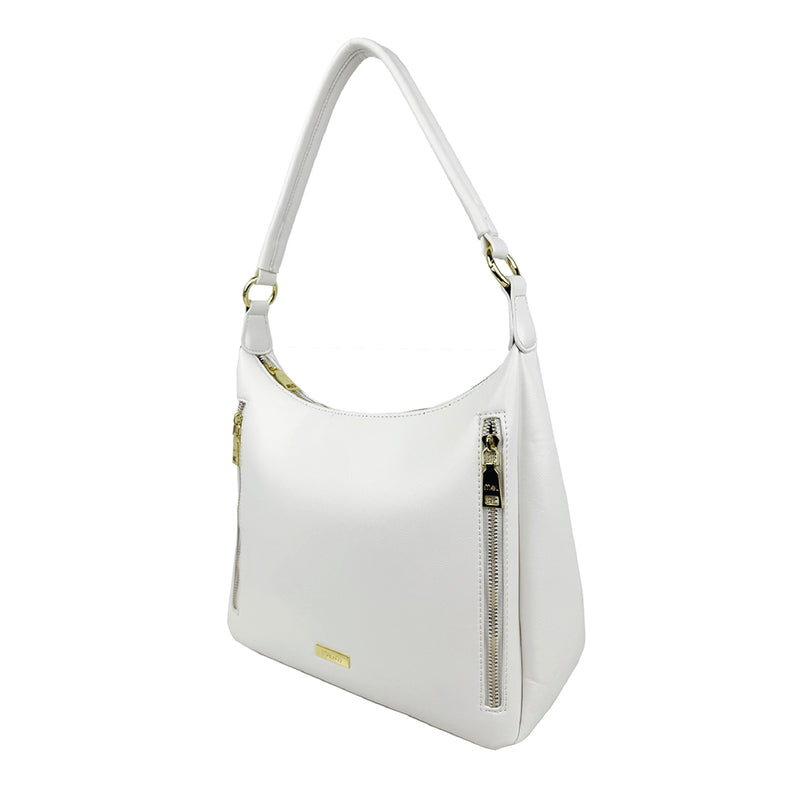Faux Leather Twin Zip Shoulder Bag White