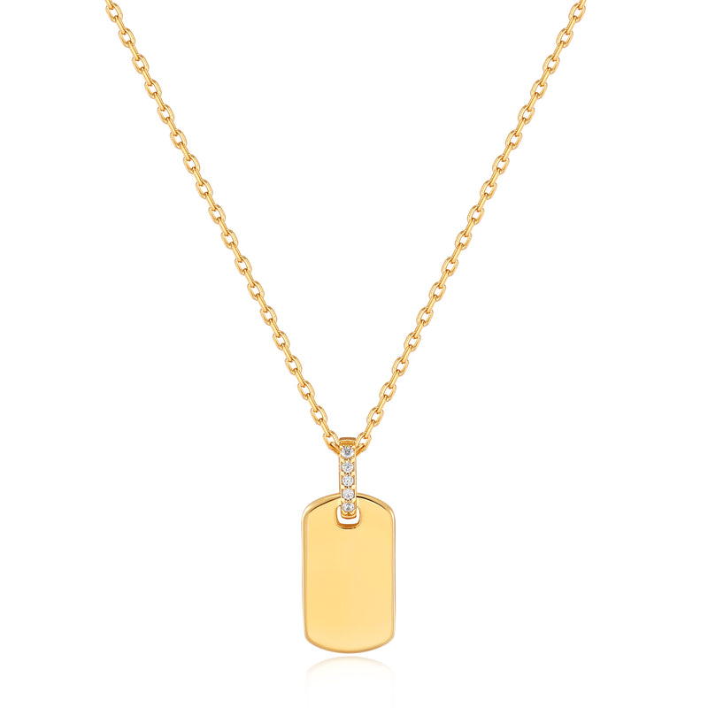 Ania Haie Glam Gold/Cz Tag Pendant 40+5cm Necklace