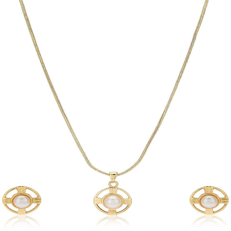 Estele 24 Kt Gold Plated Glass Pearl Button Chain Necklaces