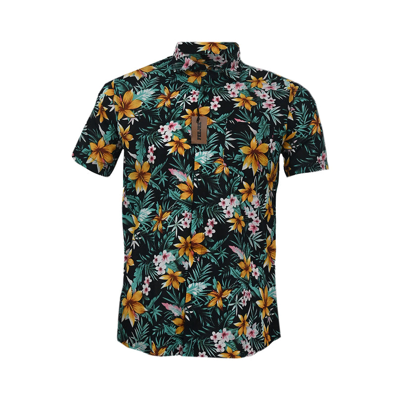 R-Hawaiian Printed Cotton Shirt  Mint