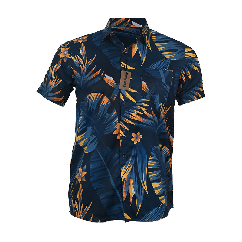 R-Hawaiian Printed Polyster Shirt Dark Blue