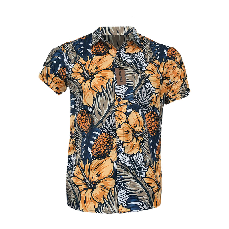 R-Hawaiian Printed Polyster Shirt Black
