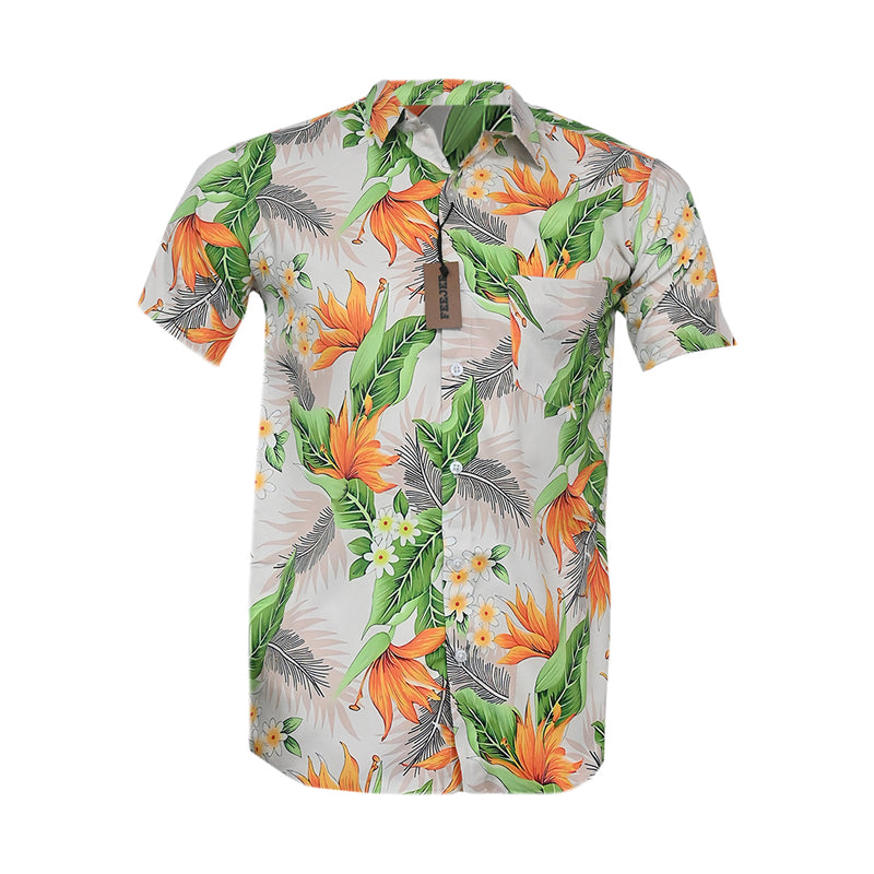 R-Hawaiian Printed Polyster Shirt White