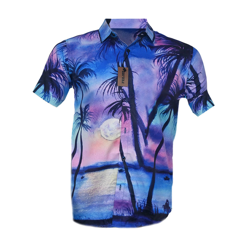 R-Hawaiian Printed Polyster Shirt Purple