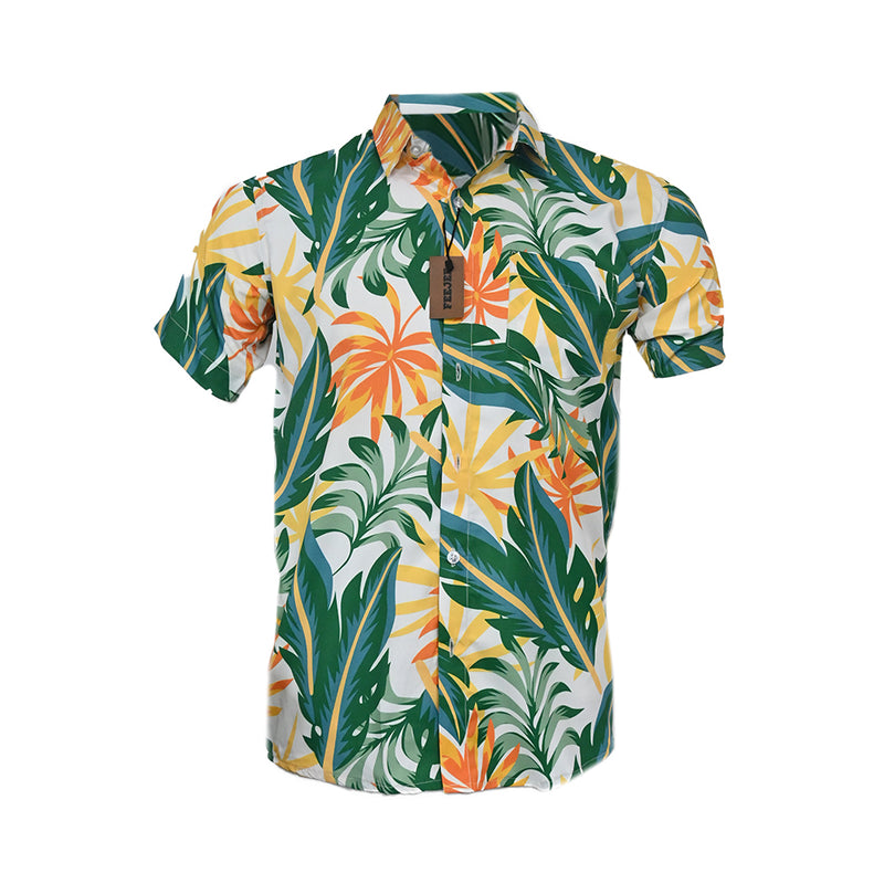 R-Hawaiian Printed Polyster Shirt White