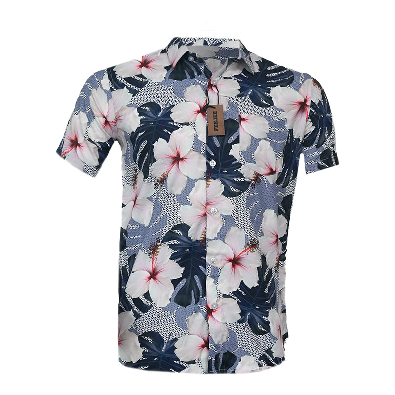 R-Hawaiian Printed Polyster Shirt Grey