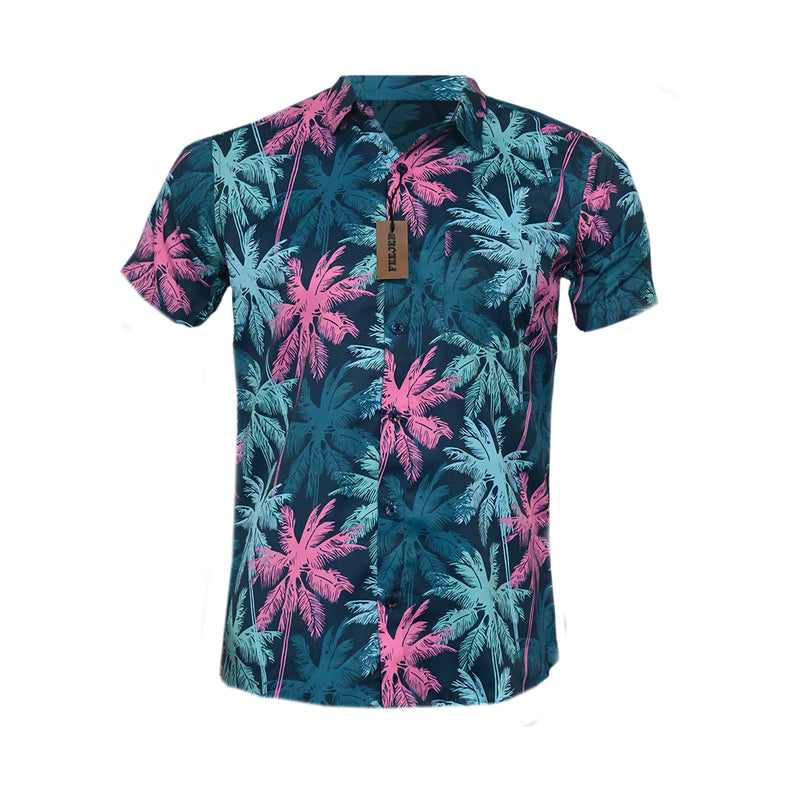 R-Hawaiian Printed Polyster Shirt Blue