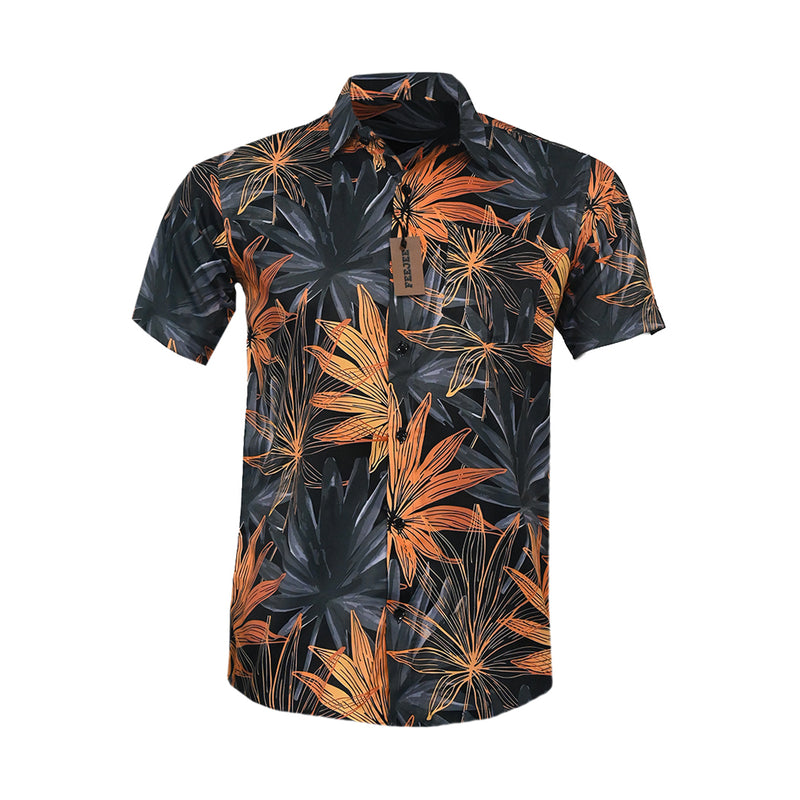 R-Hawaiian Printed Polyster Shirt Black