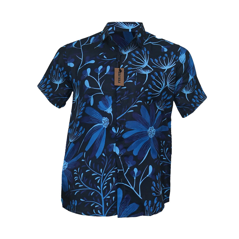 R-Hawaiian Printed Polyster Shirt Navy