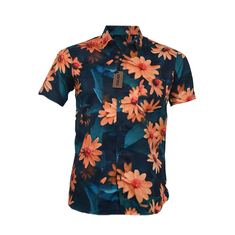 R-Hawaiian Printed Polyster Shirt Dark Green