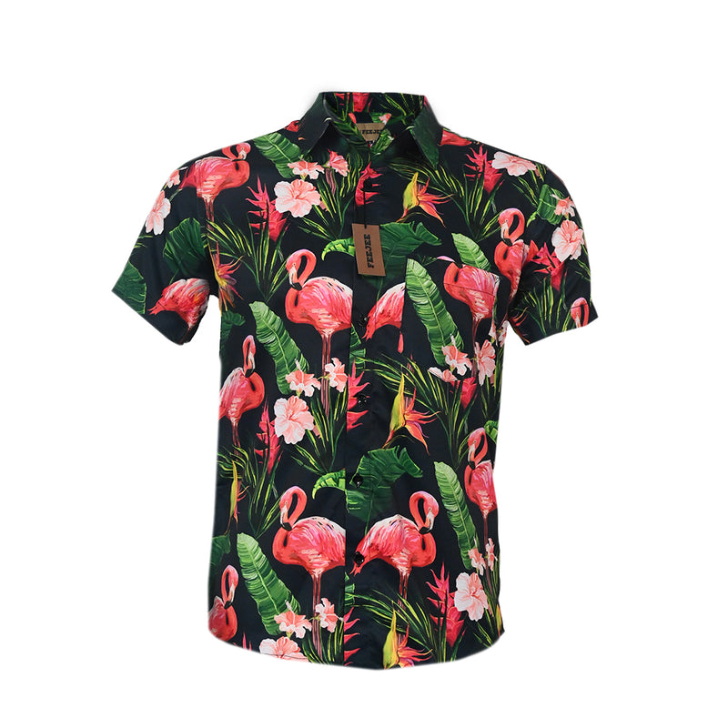 R-Hawaiian Printed Polyster Shirt Black
