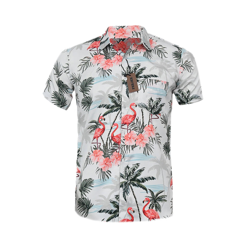 R-Hawaiian Printed Polyster Shirt White