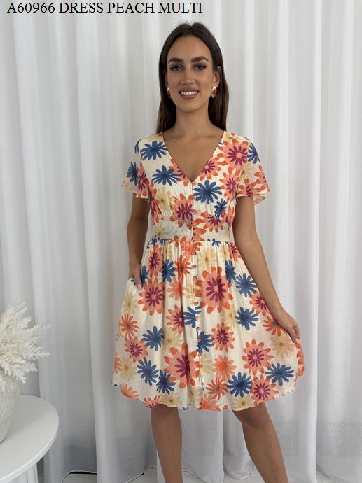 Miracle Ladies Short Dress Peach Multi