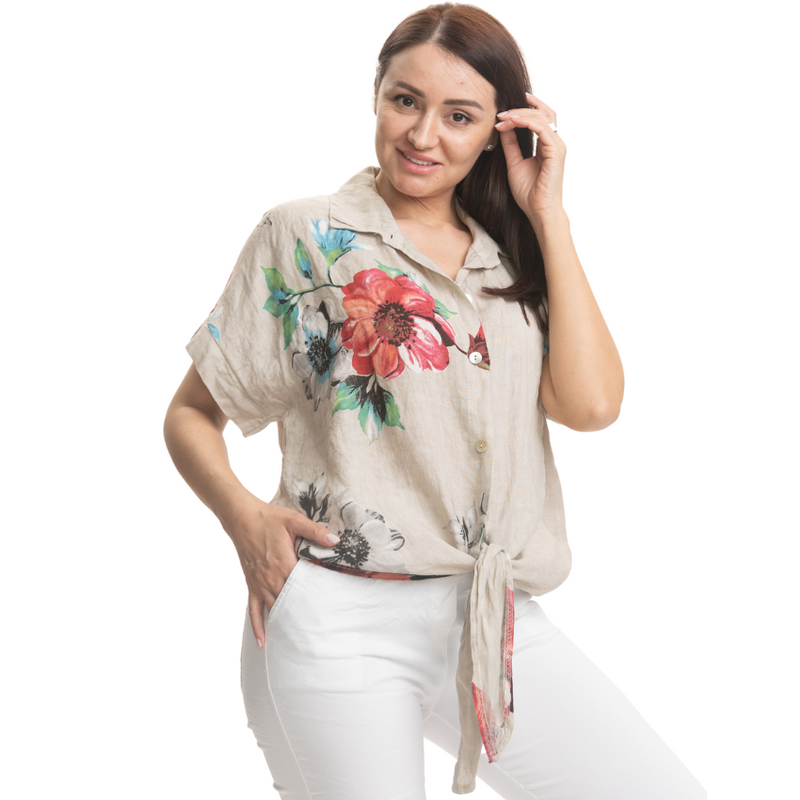 Vera May Ladies Italian Linen Sabbia  Top