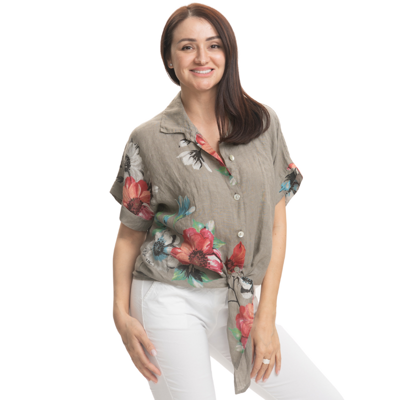 Vera May Ladies Italian Linen Taupe  Top