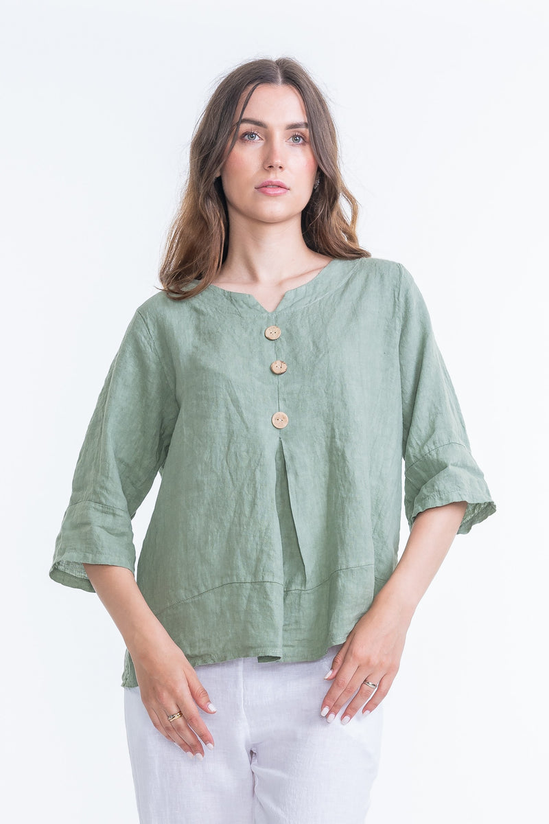 Vera May Ladies Italian Linen Sage Top