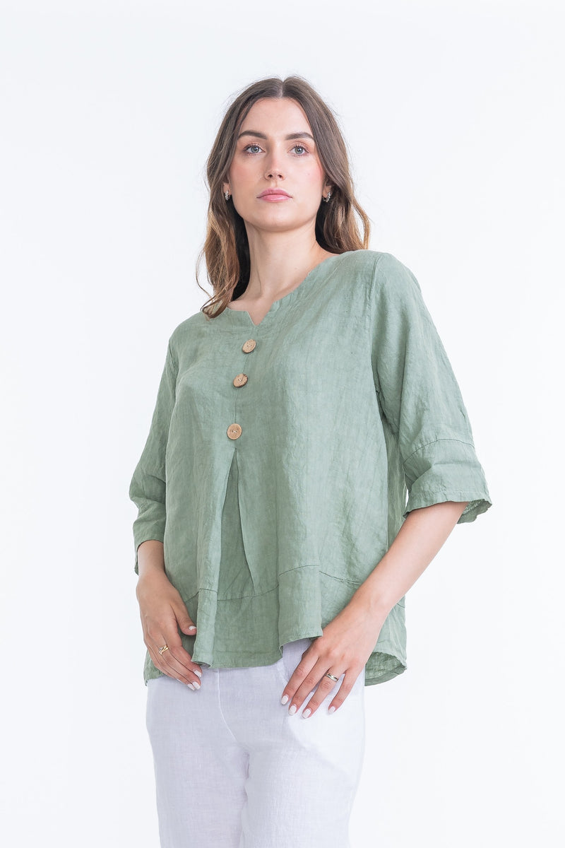 Vera May Ladies Italian Linen Sage Top