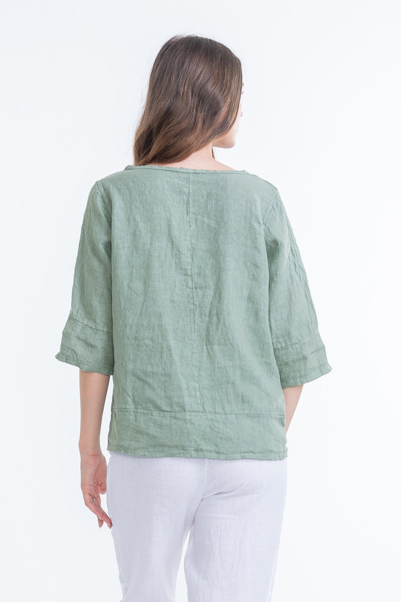 Vera May Ladies Italian Linen Sage Top