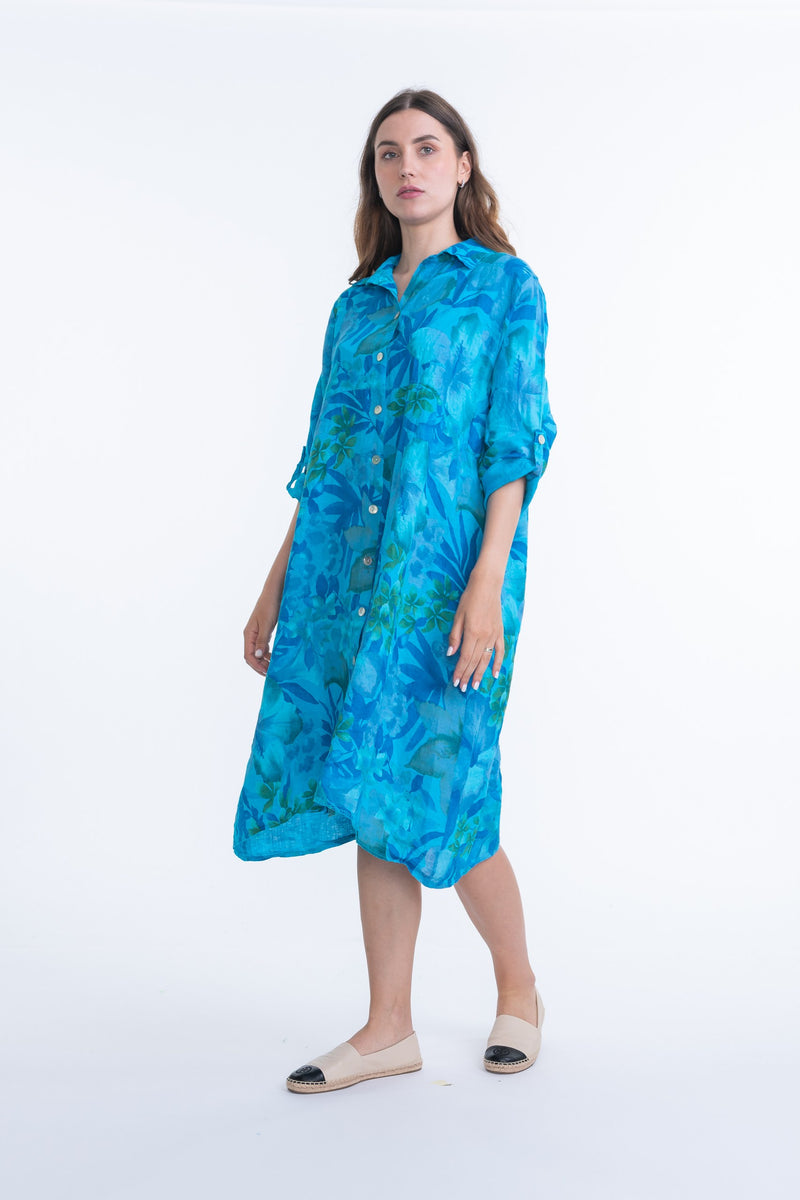 Vera May Ladies Italian Linen Turquoise Dress