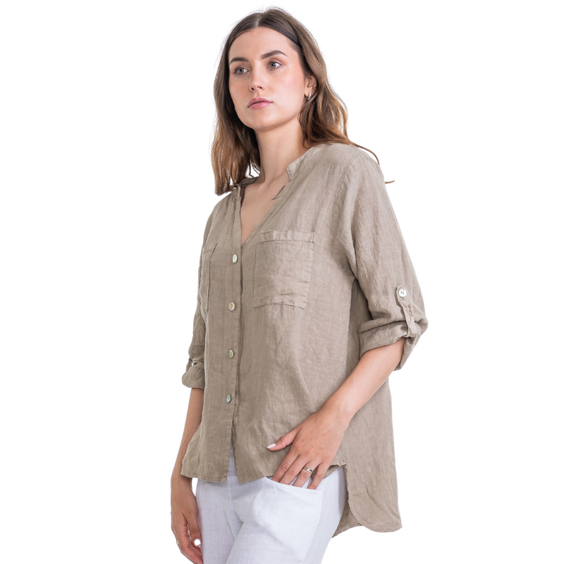 Vera May Ladies Italian Linen Safari Top