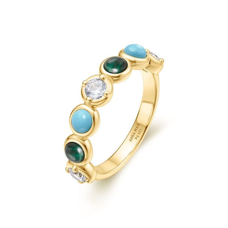 Ania Haie Voyager Gold/SILVER Bezel Cz/Malach/Tur Ring