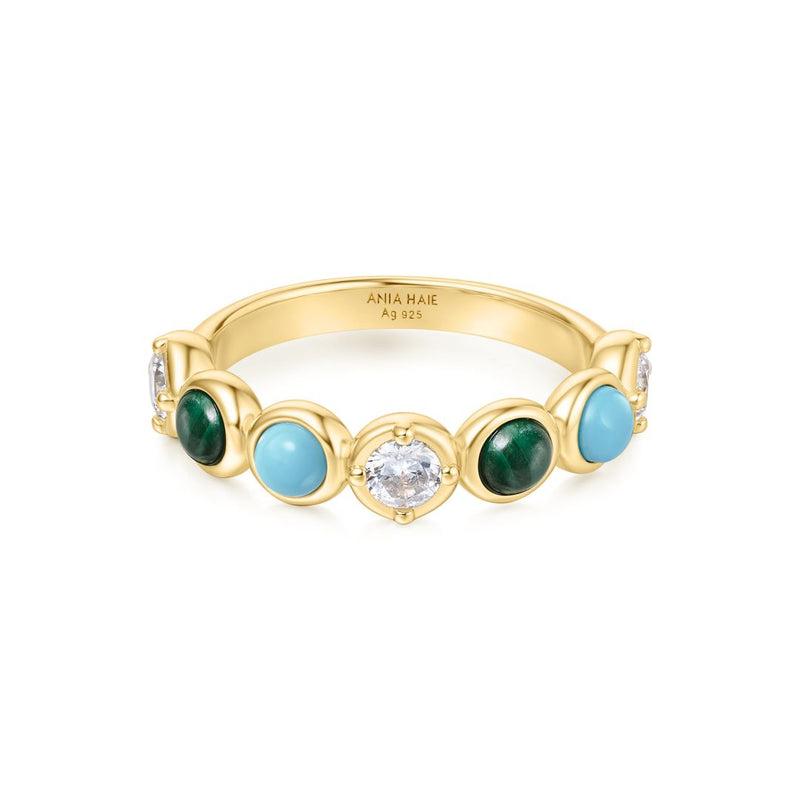 Ania Haie Voyager Gold/SILVER Bezel Cz/Malach/Tur Ring