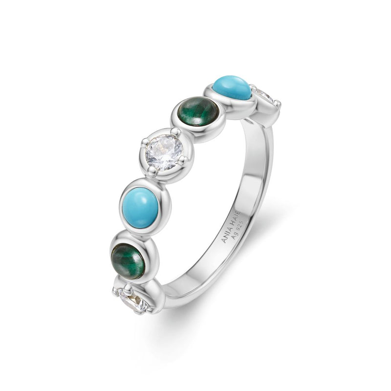 Ania Haie Voyager Gold/SILVER Bezel Cz/Malach/Tur Ring