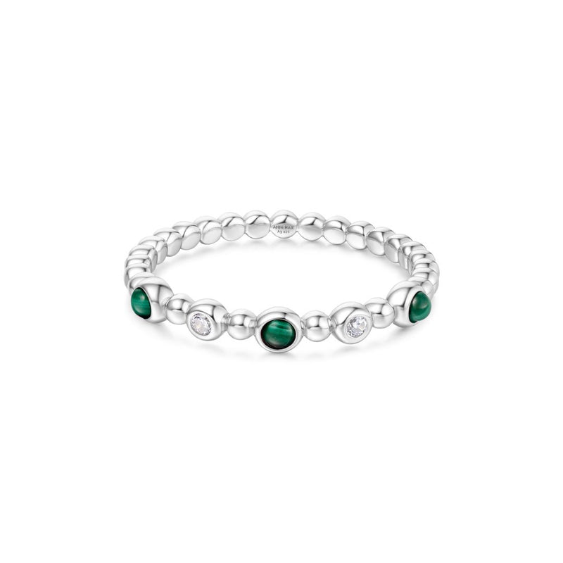 Ania Haie Sunny Silver Bezel Malachite Bead Ring