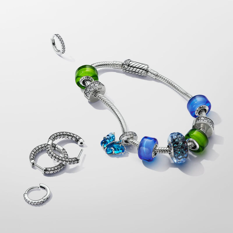 Pandora Sterling silver charm with green Murano glass