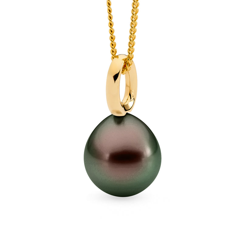 Allure 18ct YG P98Y11B 11-12mm Ovl/Drp Blk Pearl Pendant