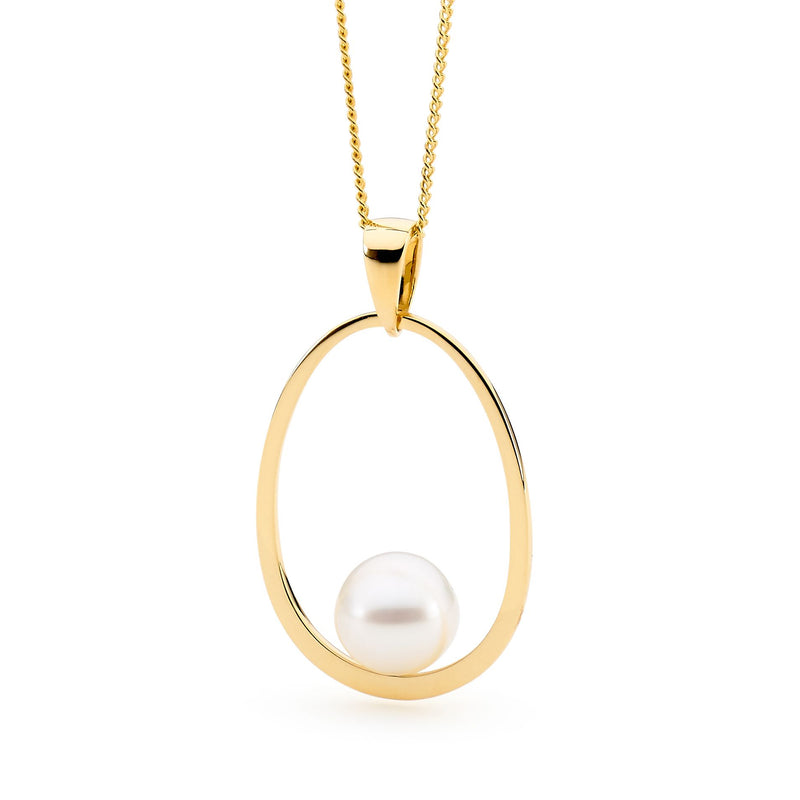 Allure18ct Y/G 10-11mm White Button Pearl Pendant