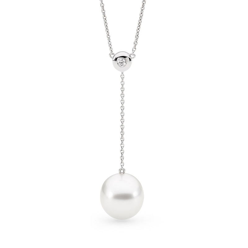 Allure 18ct W/G 0.03ct G/SI Diamond 10-11mm White Pearl Pendant