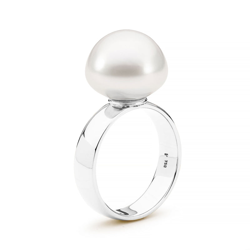 Allure 18ct W/G 13-14mm White Button  Pearl Ring