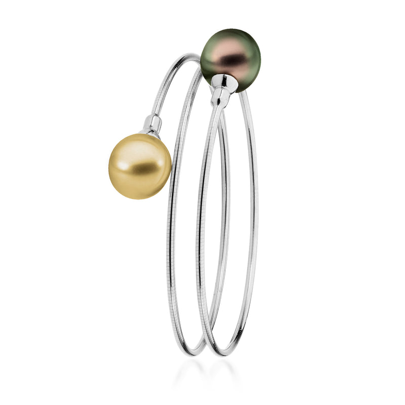 Allure18ct W/G 10-11mmBlack, Intense Gold Oval Drop Pearl Bangle