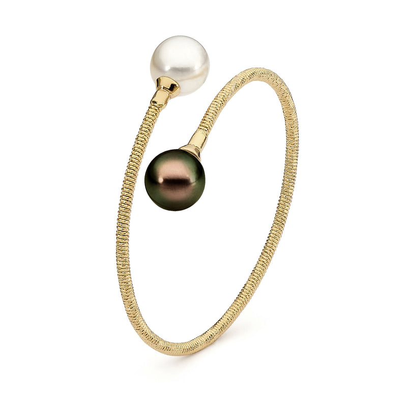 Allure 18ct Y/G 10-11mm Oval Drop Black Pearl Bangle