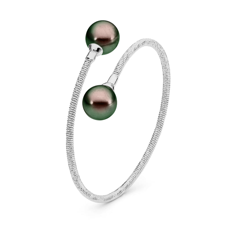 Allure 18ct W/G/ 10-11mm Black Pearl Oval Drop Pearl Bangle