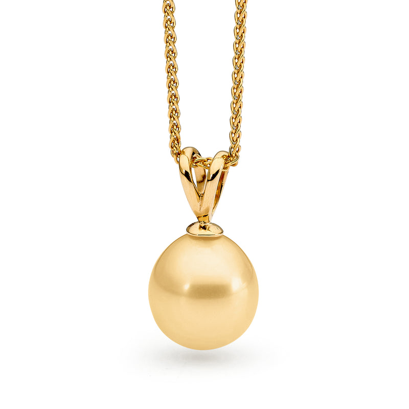 Allure 18ctY/G 9-10mm Intense Gold Oval Drop Pearl Pendant