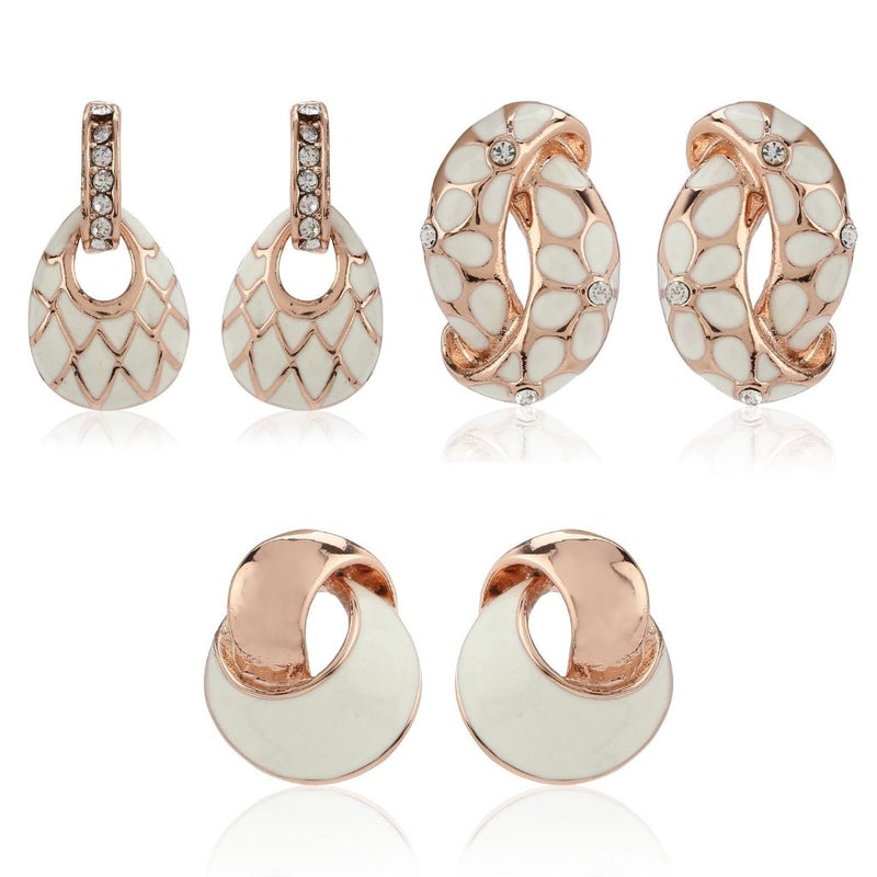 Estele Charming Rose Gold & Enamel Earrings Combo