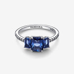 Pandora Blue Rectangular Three Stone Sparkling Ring