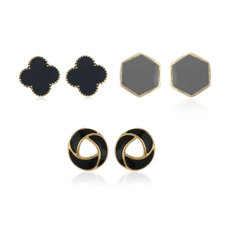 Estele Black Enamel Earrings Combo Set
