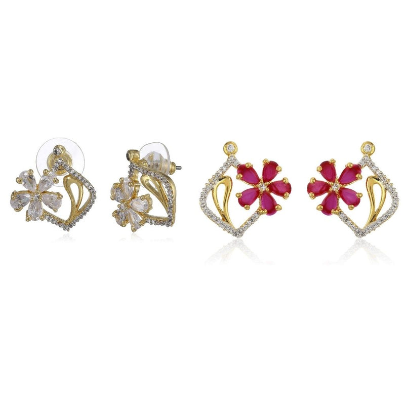 Estele  American Diamond Flower Bunch Stud Earrings