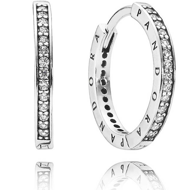 Pandora Sparkle and Pandora Logo Hoop Earrings