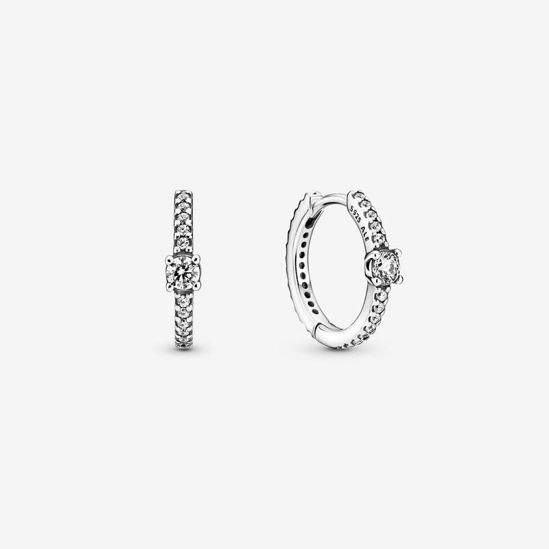 Pandora Sterling Silver Hoop Earrings with Clear Cubic Zirconia