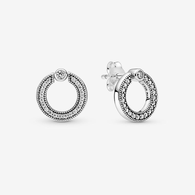 Pandora Pavé & Logo Circle Reversible Stud Earrings