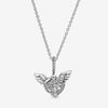 Pandora Pave Heart & Angel Wings Silver Necklace with Cz