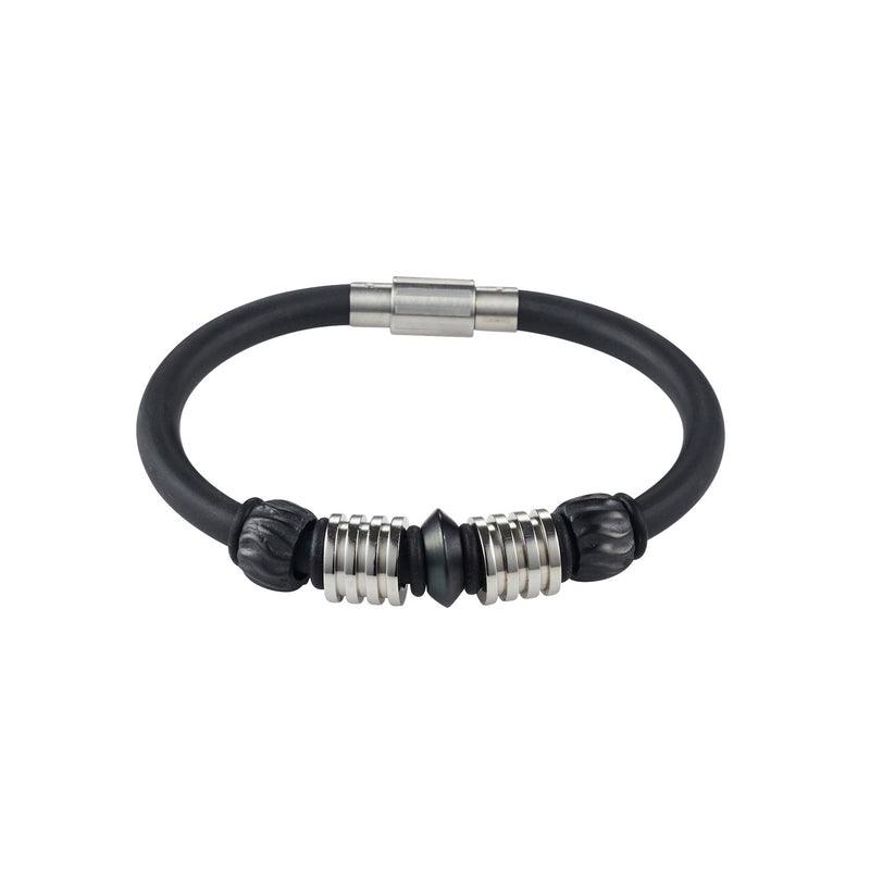 Cudworth  Hardware  Black Leather Bracelet 24cm  Black/Steel Beads