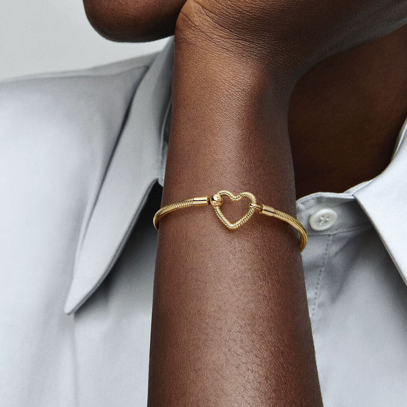 Pandora 14k Gold Moments Heart Closure Snake Chain Bracelet