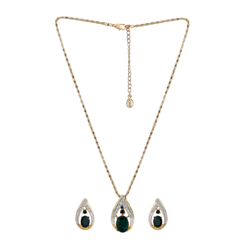 Estele Trendy and Fancy Emerald Stone Pendant Set for Women