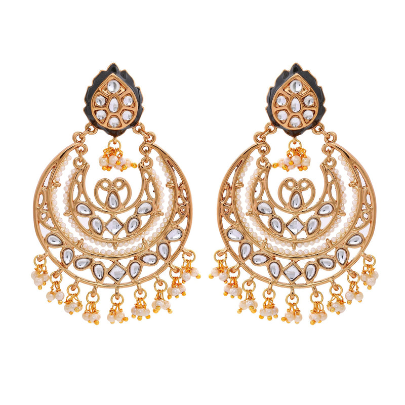 Estele Traditional Polki Pearl Chandbali Earrings For Women Girls